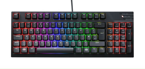 И тут же подоспела еще одна новинка - MasterKeys Pro M RGB. Клавиатура выполнена в уникальном форм-факторе, объединяющем цифровой блок и блок со стрелками. Таким образом, устройство предлагает функциональность полноразмерной клавиатуры, но при этом сохраняет компактность и оставляет больше свободного места.