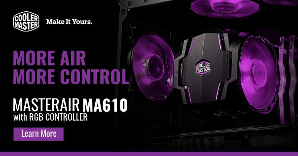 Рады представить воздушный кулер MasterAir MA610P. Новинка поддерживает фирменную технологию CDC 2.0 (Continuous Direct Contact), которая позволяет увеличить поверхность медного основания системы на 45%. При этом два вентилятора MasterFan MF120R RGB с RGB-подсветкой системы MA610P работают на подачу и отвод воздуха, обеспечивая мощный поток и низкий уровень шума. А уникальный дизайн и регулируемая подсветка - это вишенка на тортике, которая придется по вкусу каждому.