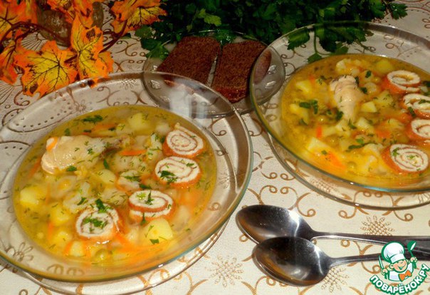 Куриный суп с омлетом и овощами