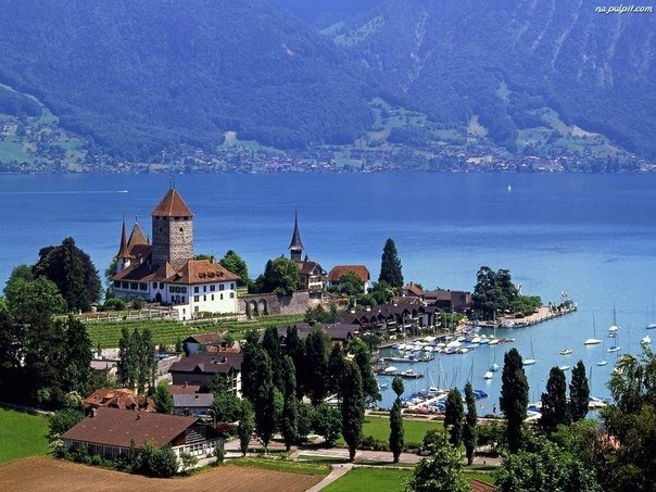 Городок на берегу озера Тун, Швейцария