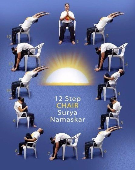 Йога на рабочем месте: простой комплекс Сурья Намаскар, приветствия солнцу для практики, не вставая со стула. Найди время, не ищи оправдания.